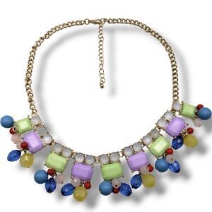 Green Purple Gold Tone Chain Easter Pastel Necklace Adjustable Length Statement